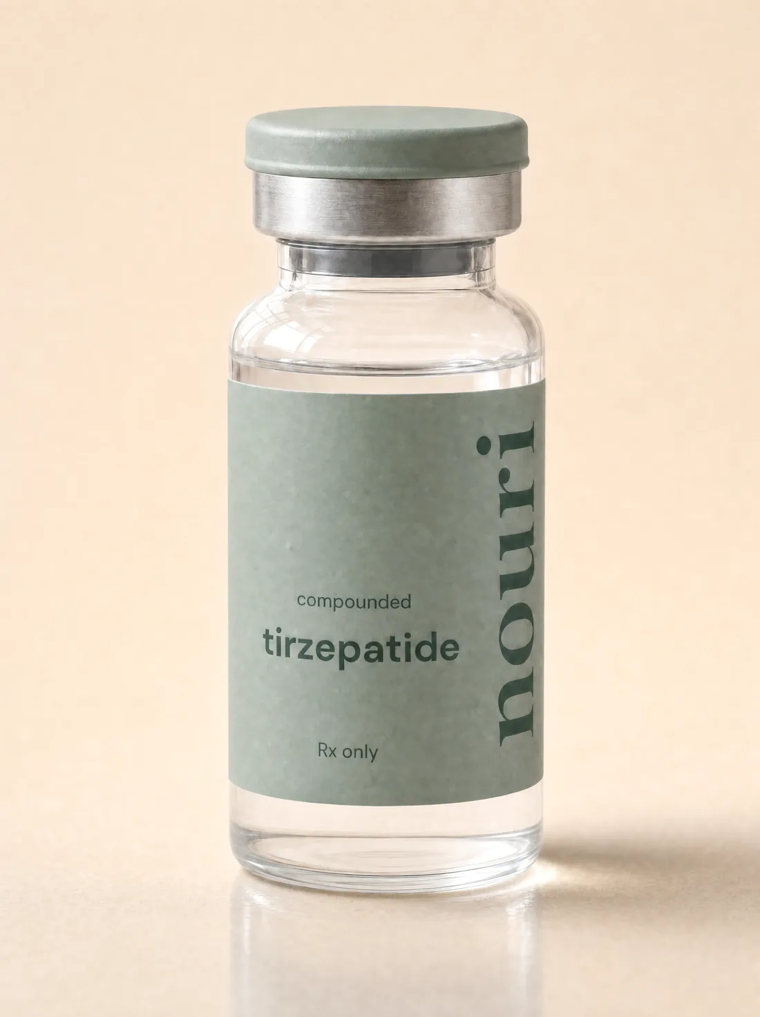 A Nouri compounded tirzepatide vial, delivered after physician review.